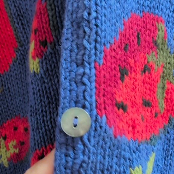 Talbots Blue Knit Cardigan with Red Accents - Picture 3 of 4